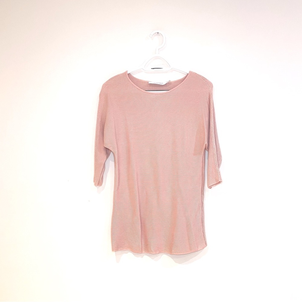 Contemporaine Simons Pastel Pink Ribbed Knit 3/4 Sleeve Top - Size S